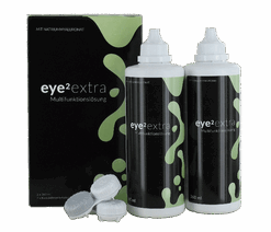 eye2 extra Multifunktionsloesung mit Hyaluron (2x360ml + 1 flacher Behälter)