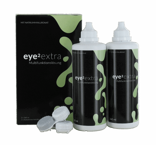 eye2 extra Multifunktionsloesung mit Hyaluron (2x360ml + 1 flacher Behälter)